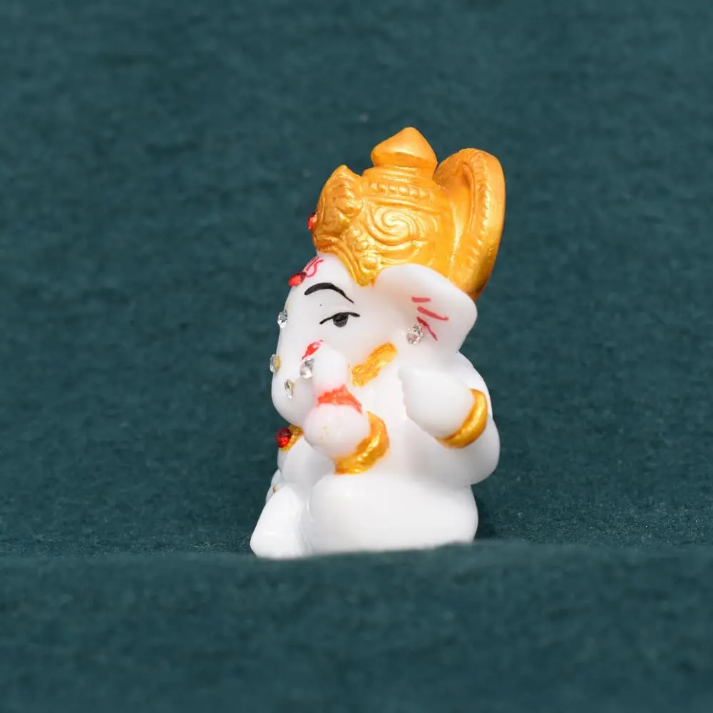 White Ganesh Car Dashboard Idol